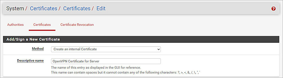 Screenshot of pfSense, Certificate 1
